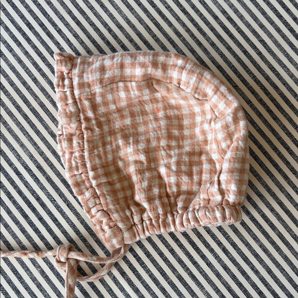 Quincy Mae Peach Gingham Baby Bonnet